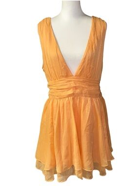 Abercrombie & Fitch Flirty Drama Pleated Plunging VNeck Mini Dress Orange NWT XL